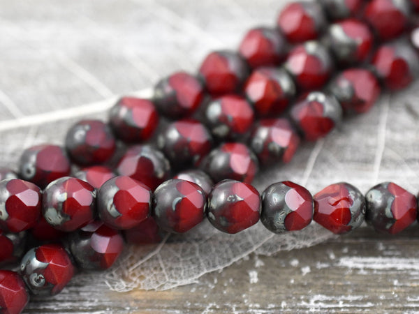 Picasso Beads - Czech Glass Beads - Round Beads - Central Cut Beads - Red Beads - 10pcs (3438)