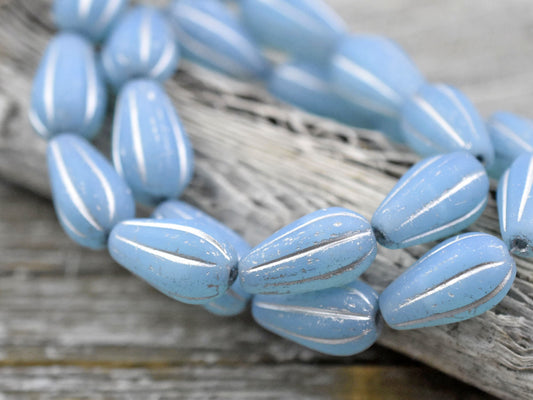 Czech Glass Beads - Melon Beads - Teardrop Beads - Picasso Beads - Drop Beads - 6pcs - 15x8mm - (4235)