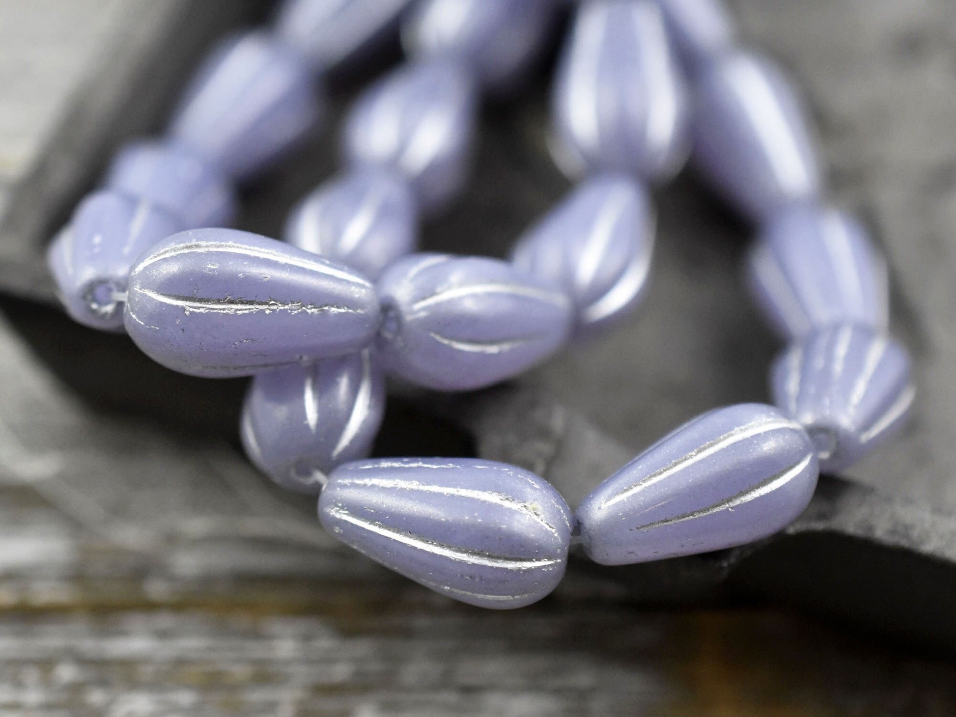 Czech Drop Beads - Czech Glass Beads - Teardrop Beads - Picasso Beads - Purple Beads - 6pcs - 15x8mm - (A191)