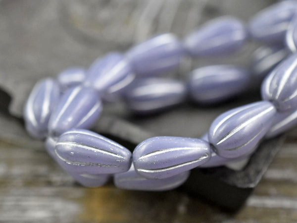 Czech Drop Beads - Czech Glass Beads - Teardrop Beads - Picasso Beads - Purple Beads - 6pcs - 15x8mm - (A191)