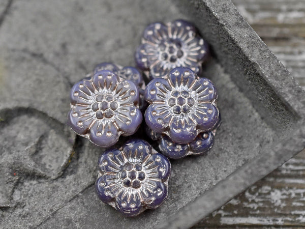 Flower Beads - Czech Glass Beads - Picasso Beads - Wildflower Beads - Czech Glass Flowers - 14mm - 6pcs - (2249)