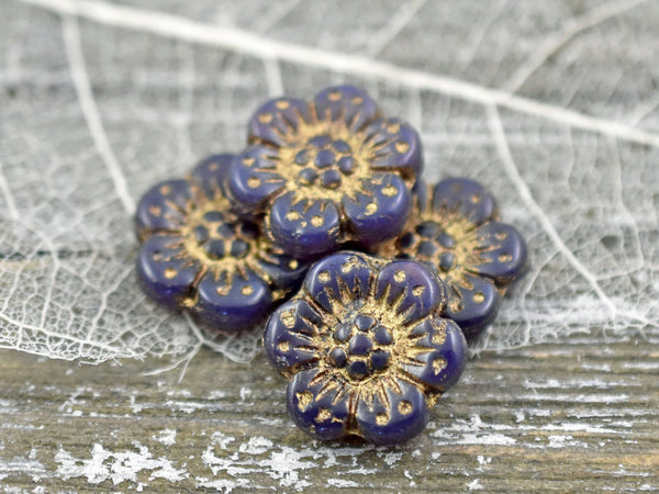 Flower Beads - Czech Glass Beads - Picasso Beads - Wild Flower Beads - Purple Beads - 14mm - 6pcs - (2912)