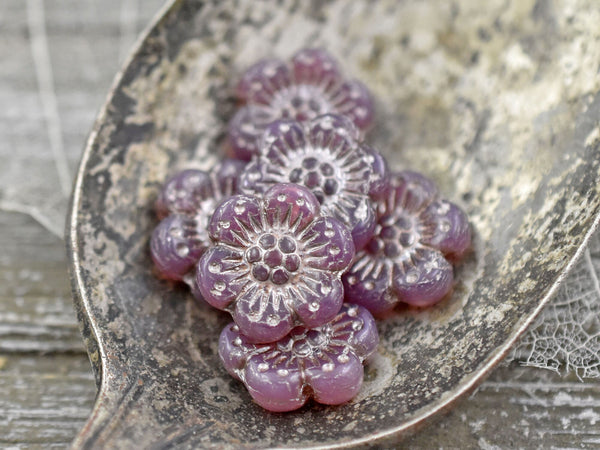 Flower Beads - Czech Glass Beads - Picasso Beads - Wildflower Beads - Czech Glass Flowers - 14mm - 6pcs - (1325)