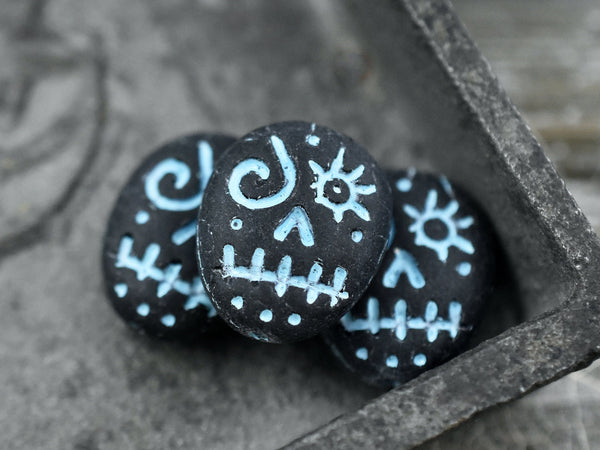 Skull Beads - Czech Glass Beads - Czech Sugar Skull - Picasso Beads - Voodoo Beads - 15x13mm - 4pcs - (1605)