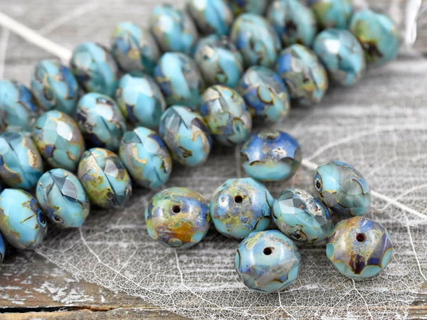 Czech Glass Beads - Large Rondelle Beads - Picasso Beads - Fire Polished Beads - Donut Beads - 7x11mm - 10pcs - (1661)