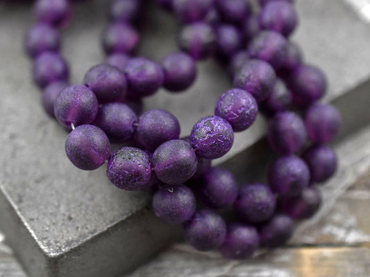 Czech Glass Beads - Purple Beads - Round Beads - Picasso Beads - Etched Beads - 8mm Beads - 15pcs - (B523)