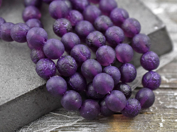 Czech Glass Beads - Purple Beads - Round Beads - Picasso Beads - Etched Beads - 8mm Beads - 15pcs - (B523)