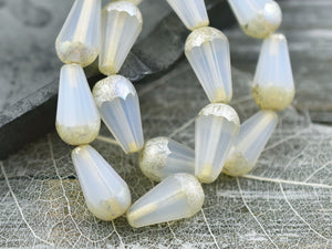 New Czech Beads - Czech Glass Beads - Drop Beads - Teardrop Beads - Picasso Beads - Faceted Beads - 8x15mm - 4pcs - (4069)