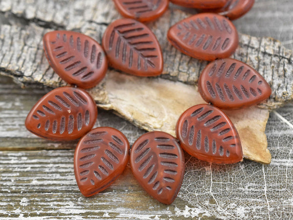 Leaf Beads - Czech Glass Beads - Picasso Beads -Top Drilled Leaf - Top Drilled Leaves - Top Hole - 16x12mm - 6pcs - (B560)