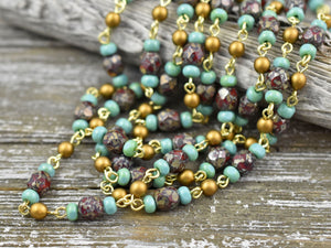 Rosary Chain - Beaded Chain - Czech Glass Chain - Czech Glass Beads - Southwest Chain - Sold by the foot - (CH22)