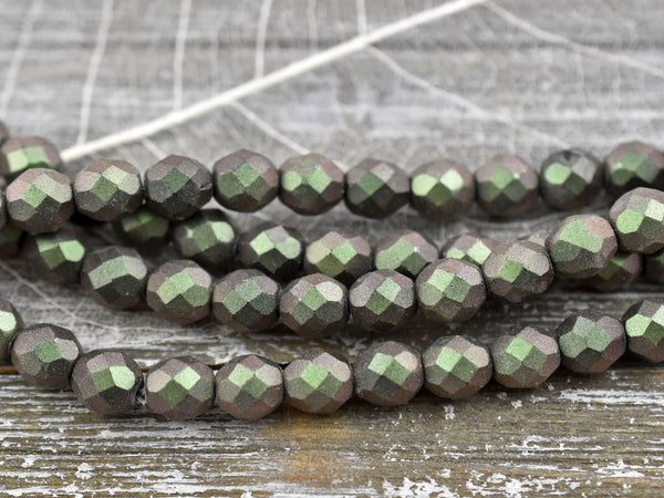 Czech Glass Beads - Fire Polished Beads - Round Beads - Polychrome Beads - Green Beads - Choose Your Size