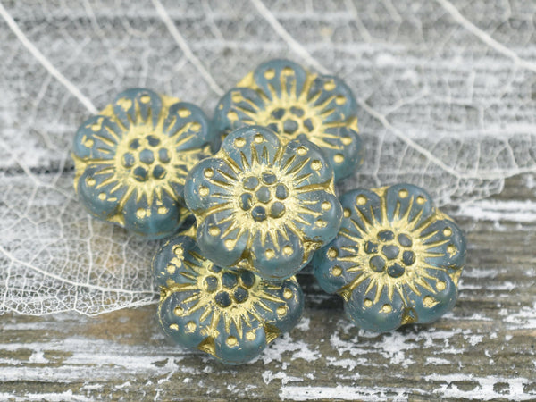 Flower Beads - Czech Glass Beads - Czech Glass Flowers - Picasso Beads - Wildflower Beads - 14mm Flower - 6pcs - (2918)