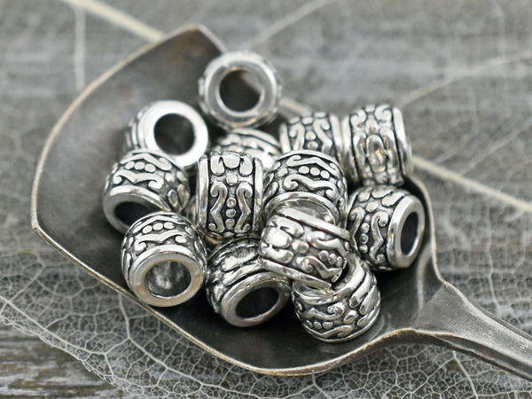 *20* 7x5mm Antique Silver Large Hole Drum Beads