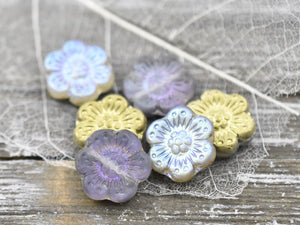 Flower Beads - Czech Glass Beads - Czech Glass Flowers - Picasso Beads - Wildflower Beads - 14mm Flower - 6pcs - (B121)
