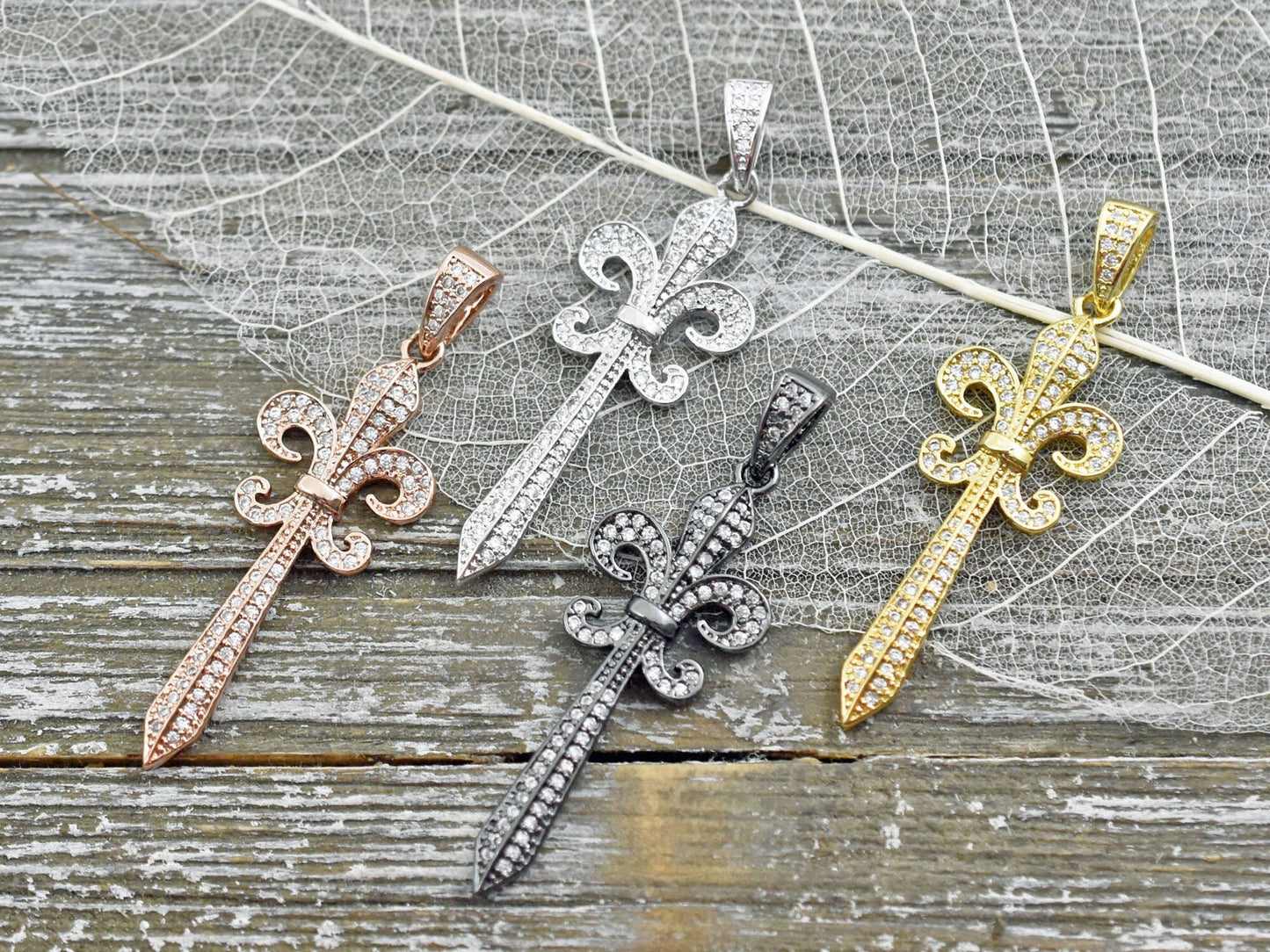 CZ Pave Fleur De Lis Charm / Pendant