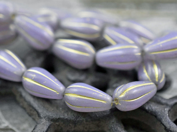Czech Glass Beads - Melon Beads - Teardrop Beads - Picasso Beads - Drop Beads - 6pcs - 15x8mm - (A603)