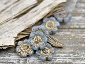 Czech Glass Beads - Floral Beads - Flower Beads - Picasso Beads - Czech Glass Flowers - 14mm - 6pcs - (2468)