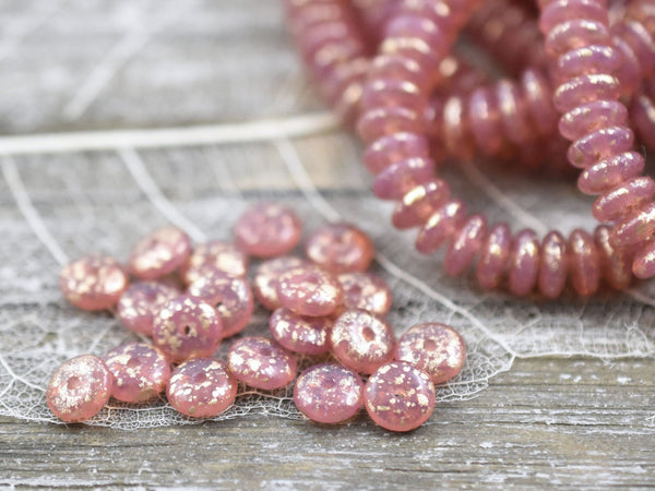 *50* 6x2mm Satin Gold Smooth Rondelle Beads Czech Glass Beads by GR8BEADS - The Bead Obsession