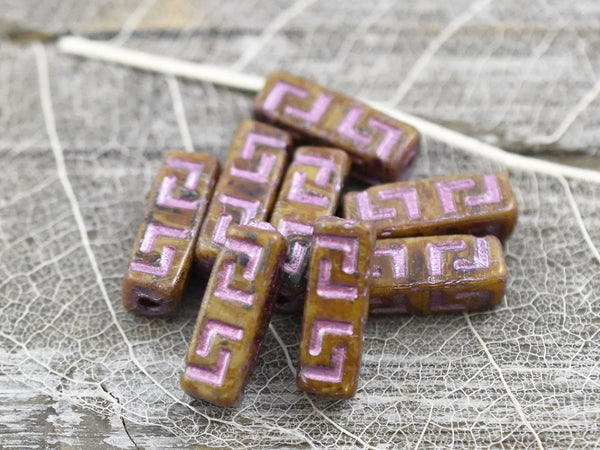 Celtic Beads - Czech Glass Beads - Tube Beads - Picasso Beads - Stick Beads - 15x5mm - 10pcs (A376)