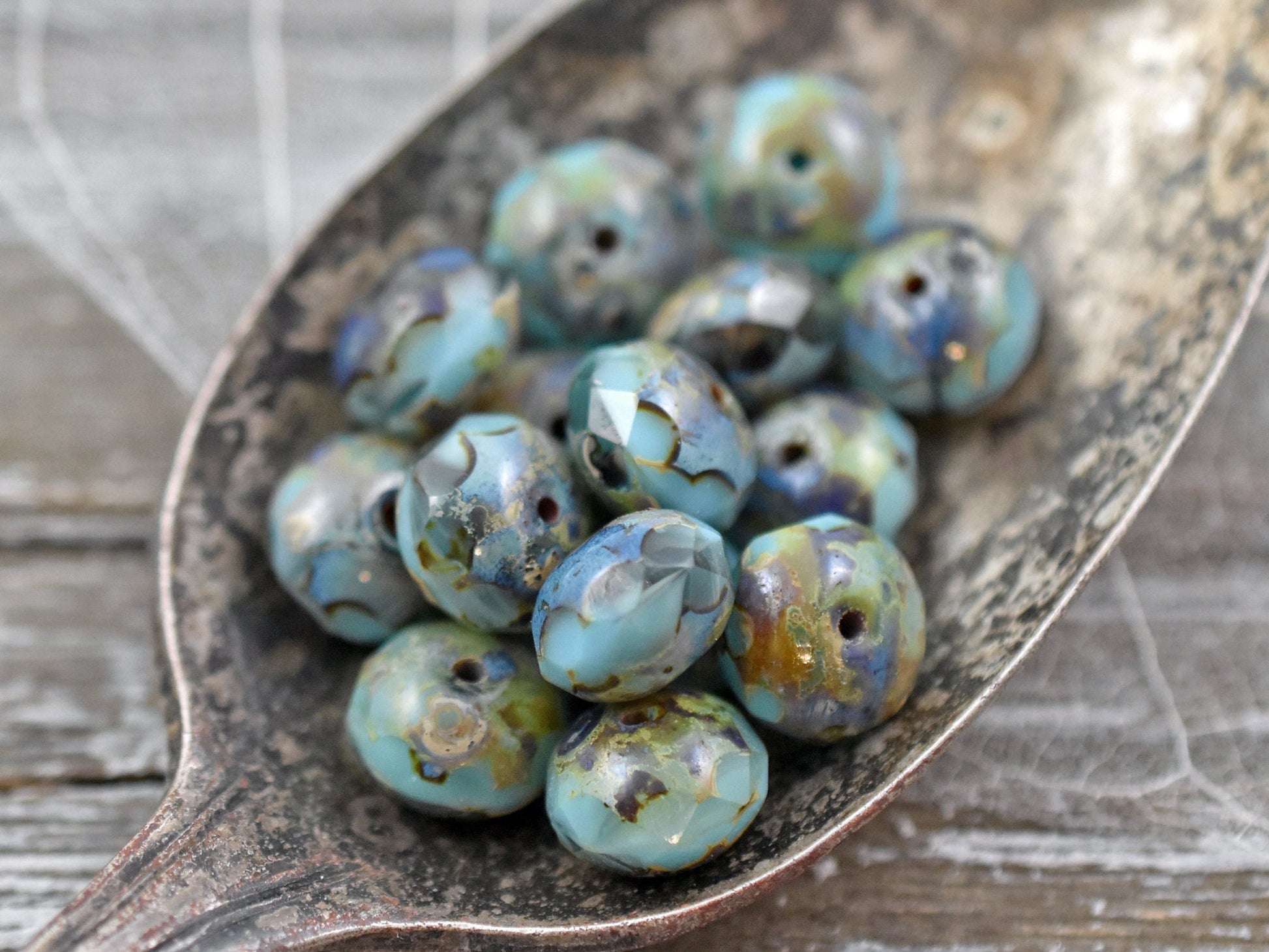 Czech Glass Beads - Large Rondelle Beads - Picasso Beads - Fire Polished Beads - Donut Beads - 7x11mm - 10pcs - (1661)