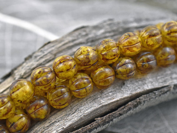 Picasso Beads - Melon Beads - Czech Glass Beads - 8mm Beads - Round Beads - Fluted Beads - 16pcs - (A150)