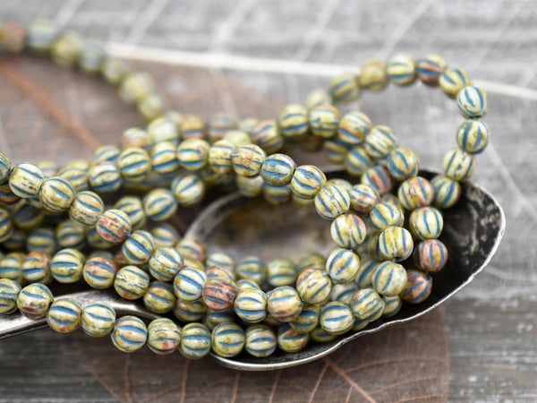 Melon Beads - Czech Glass Beads - Fluted Beads - Round Beads - Czech Picasso Beads - 50pcs - 4mm - (5178)