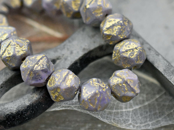 Czech Glass Beads - English Cut Beads - Etched Beads - Antique Cut - Purple Beads - 10mm - 10pcs - (A138)
