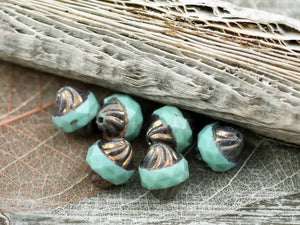 Czech Glass Beads - Picasso Beads - Turbine Beads - Fire Polished Beads - Cathedral Beads - 12x10 - 6pcs (5146)