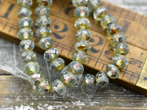 Picasso Beads - Rondelle Beads - Czech Glass Beads - Fire Polished Beads - Aqua - 25pcs - 5x7mm - (1364)