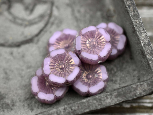 Czech Glass Beads - Hawaiian Flower Beads - Czech Glass Flowers - Pink Flower Beads - Hibiscus Flower - 12mm - 6pcs (1932)