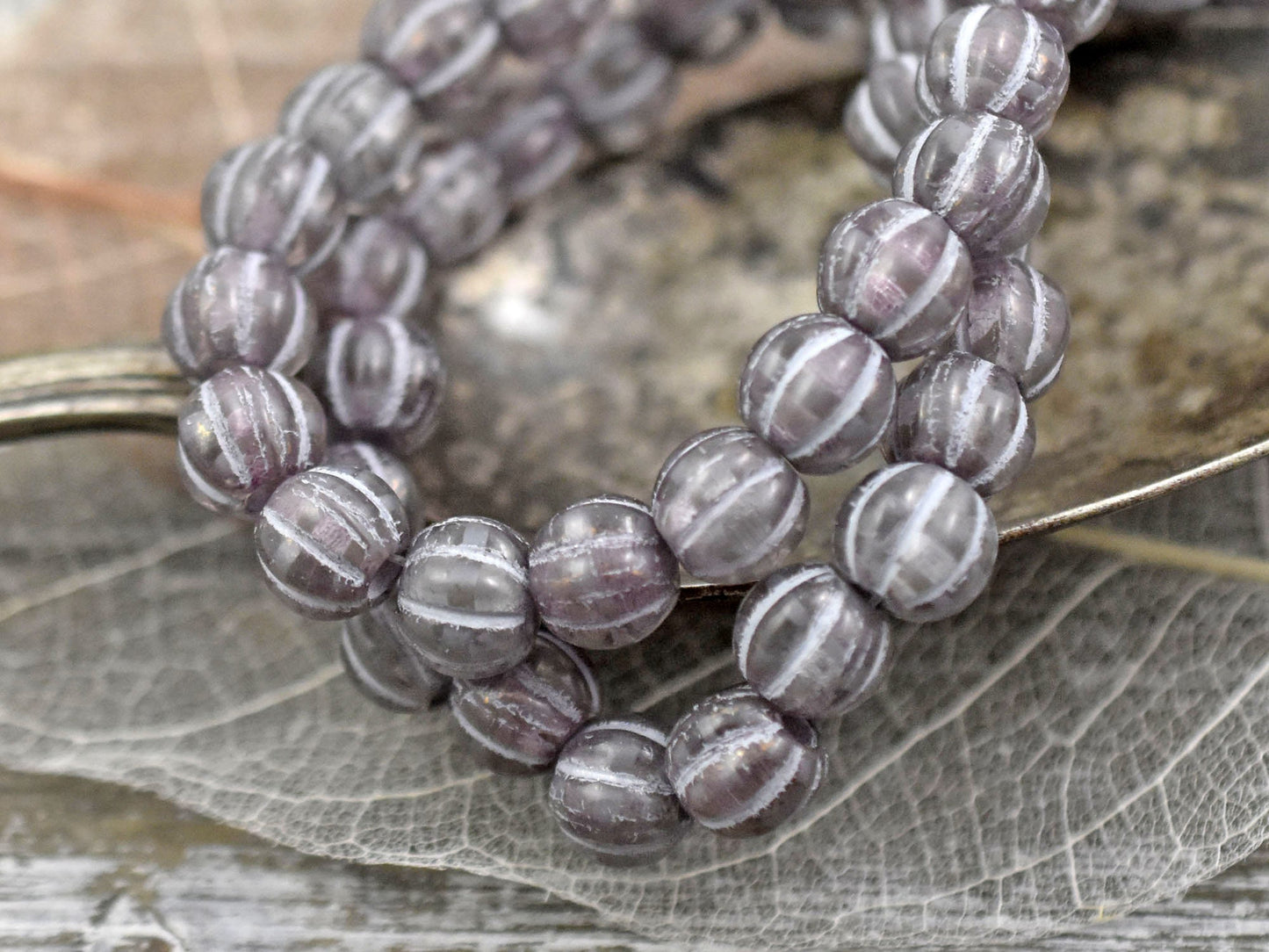 Large Hole Beads - Czech Glass Beads - Melon Beads - 3mm Hole Beads - 8mm Beads - Round Beads - 10pcs - (A393)