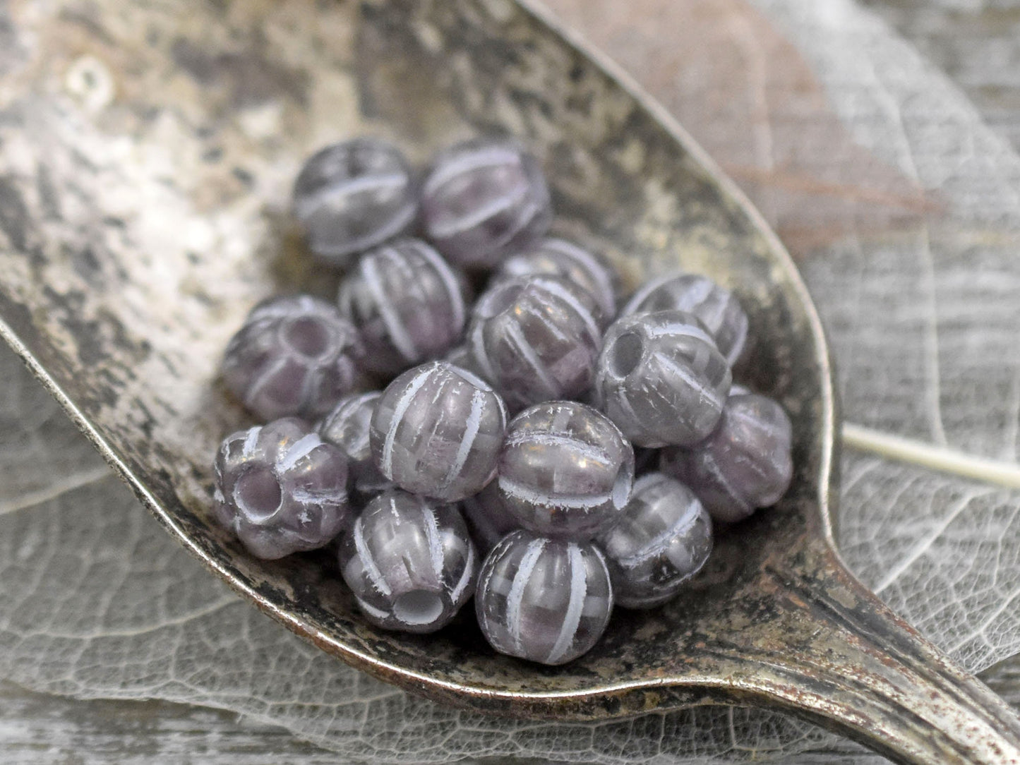 Large Hole Beads - Czech Glass Beads - Melon Beads - 3mm Hole Beads - 8mm Beads - Round Beads - 10pcs - (A393)