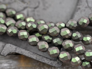 Czech Glass Beads - Fire Polished Beads - Round Beads - Polychrome Beads - Green Beads - Choose Your Size