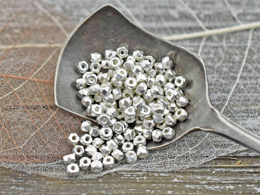 Czech Glass Beads - Micro Spacers - Silver Spacer Beads - Fine Silver Beads - Glass Spacers - 2x3mm - 100pcs - (4447)