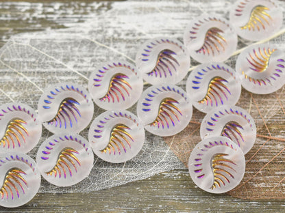 Czech Glass Beads -  Fossil Beads - Focal Beads - Large Coin Beads - Matte Beads - 19mm - 2pcs (1354)