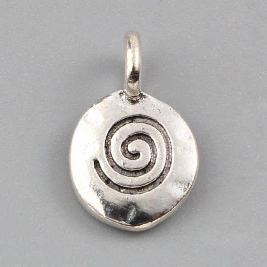 *10* 19x11m Antique Silver Spiral Tag Charms