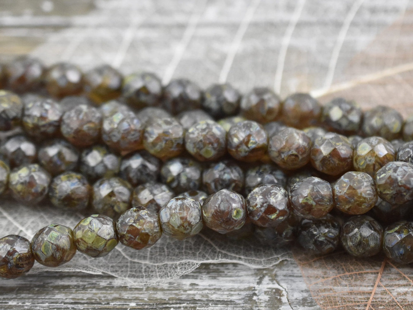 Picasso Beads - Czech Glass Beads - Vintage Beads - Fire Polished Beads - Round Beads - Brown Beads - 8mm - 16pcs (B161)