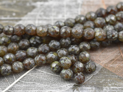 Picasso Beads - Czech Glass Beads - Vintage Beads - Fire Polished Beads - Round Beads - Brown Beads - 8mm - 16pcs (B161)