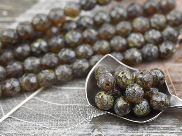 Picasso Beads - Czech Glass Beads - Vintage Beads - Fire Polished Beads - Round Beads - Brown Beads - 8mm - 16pcs (B161)