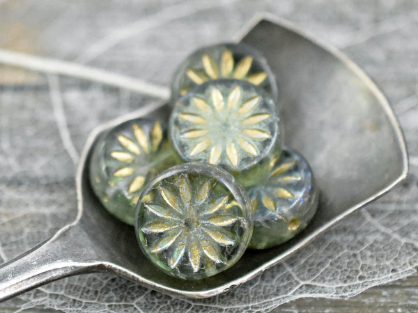 Czech Glass Beads - Aster Flower Beads - Picasso Beads - Coin Beads - Floral Beads - 12mm - 6pcs (4230)