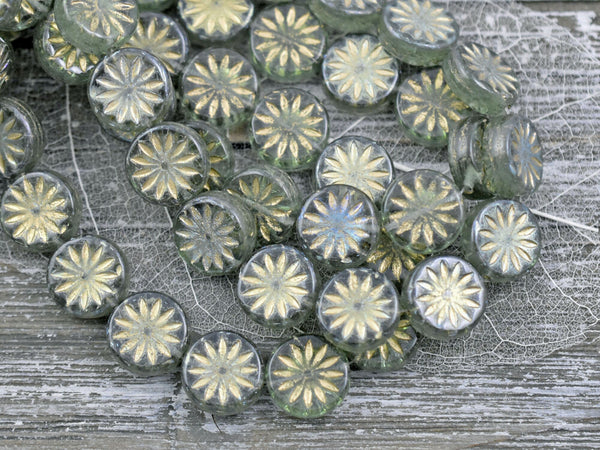 Czech Glass Beads - Aster Flower Beads - Picasso Beads - Coin Beads - Floral Beads - 12mm - 6pcs (4230)