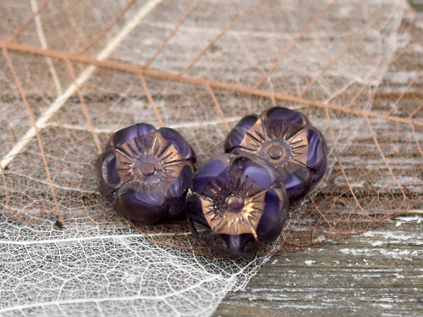 Czech Glass Beads - Hawaiian Flower Beads - Czech Glass Flowers - Purple Flower Beads - Hibiscus Flower - 12mm - 6pcs (1168)