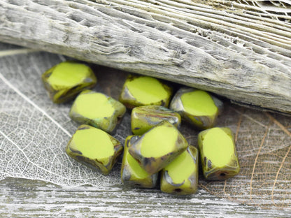 Picasso Beads - Vintage Czech Glass - Czech Glass Beads - Chicklet Beads - 7x10mm - 10pcs (B199)