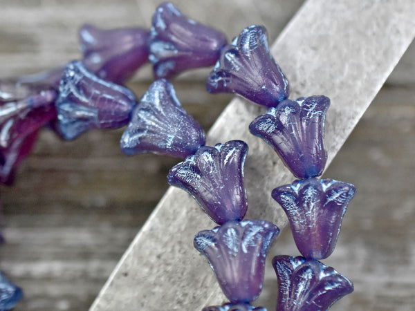 Lily Flower Beads - Czech Glass Beads - Picasso Beads - Lily Beads - Tulip Beads - Vintage Style - 10x9mm - 10pcs - (478)