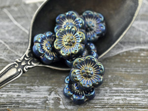 Flower Beads - Czech Glass Beads - Wild Rose Beads - Picasso Beads - Floral Beads - 14mm - 6pcs - (B183)