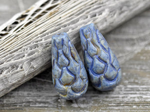 Picasso Beads - Teardrop Beads - Large Glass Beads - Czech Glass Beads - Mermaid Scales - 25x12mm - 2pcs - (A401)