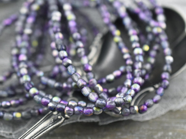 Czech Glass Beads - Round Beads - Purple Beads - 3mm Beads - 3mm Druk - Druk Beads - Small Beads - 50pcs - (4594)