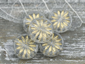 Czech Glass Beads - Aster Flower Beads - Picasso Beads - Coin Beads - Floral Beads - 12mm - 6pcs (3226)