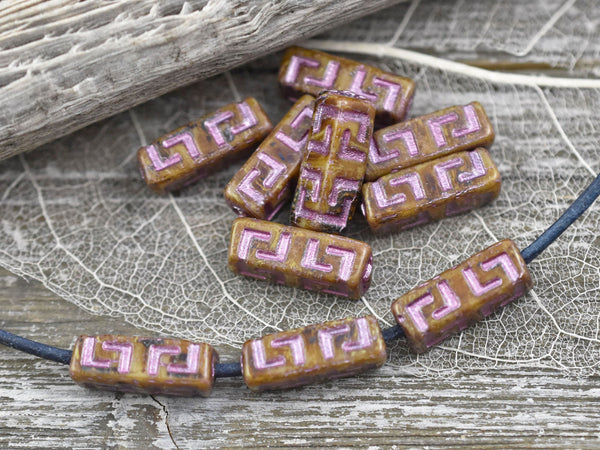 Celtic Beads - Czech Glass Beads - Tube Beads - Picasso Beads - Stick Beads - 15x5mm - 10pcs (A376)