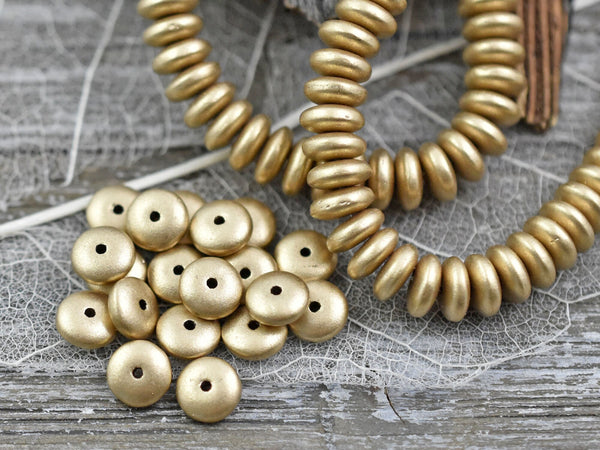 Gold Spacer Beads - Czech Glass Beads - Glass Spacer Bead - Gold Spacers - Rondelle Beads - 6x2mm - 50pcs - (A398)